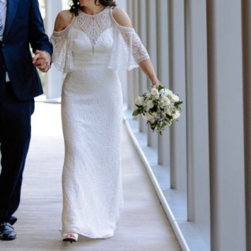 Tadashi Shoji Luz Embroidered Cold Shoulder Gown